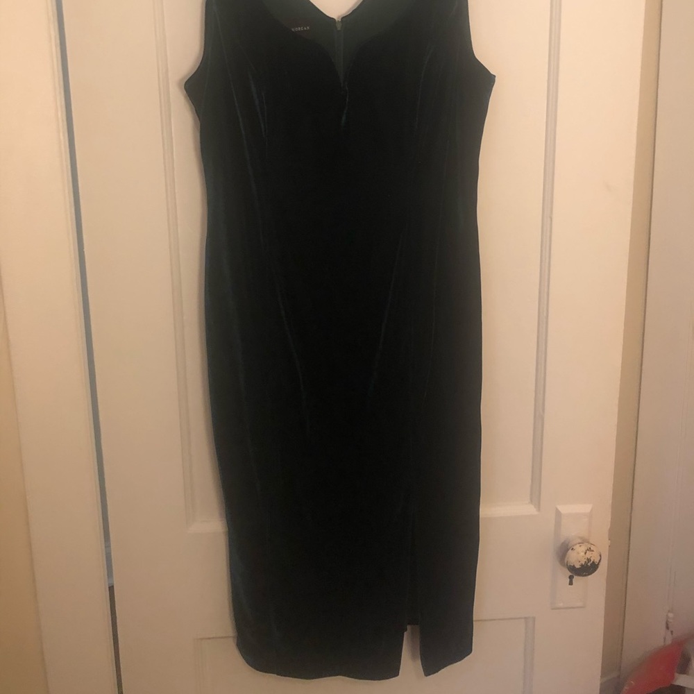 Green velvet dress by Donna Morgan